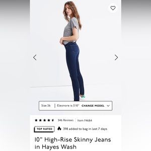 10" High-Rise Skinny Jeans in Hayes Wash Madewell